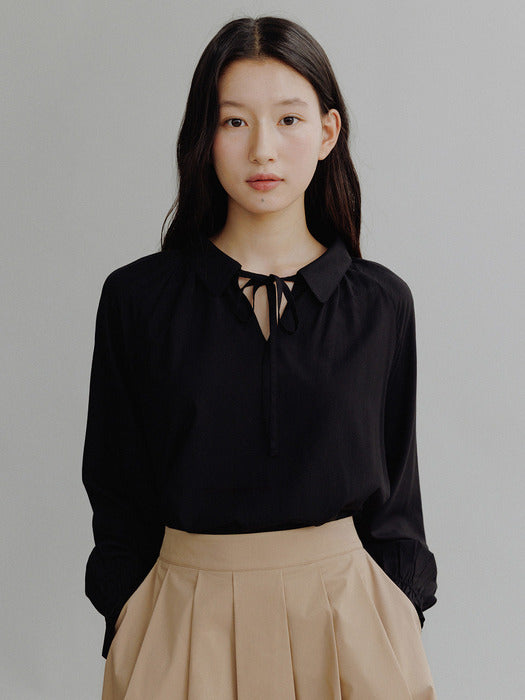 Mango Maniplease Momo Shirring Blouse Black