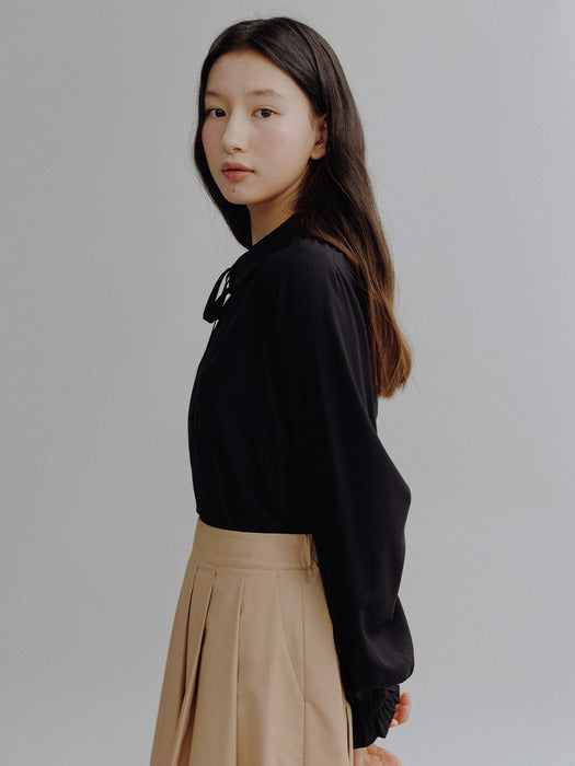 Mango Maniplease Momo Shirring Blouse Black