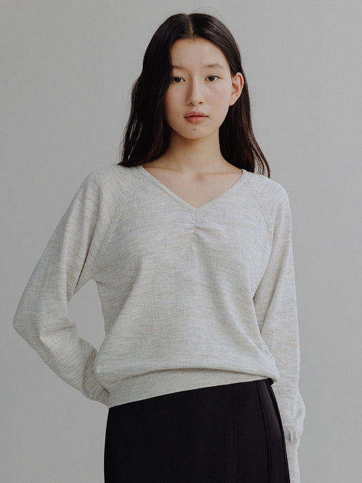Mango Maniplease Mary V Neck Knit Oatmeal