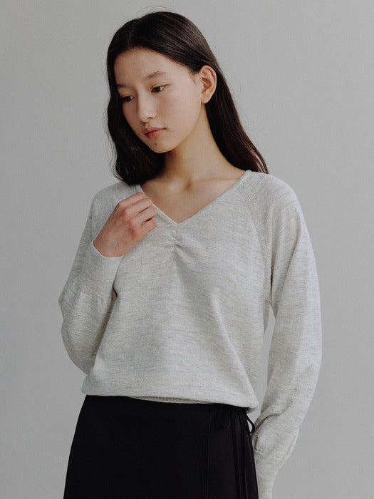 Mango Maniplease Mary V Neck Knit Oatmeal