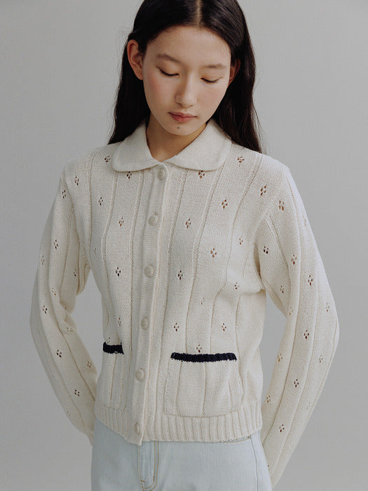 Mango Maniplease Cory Punching Cardigan Cream