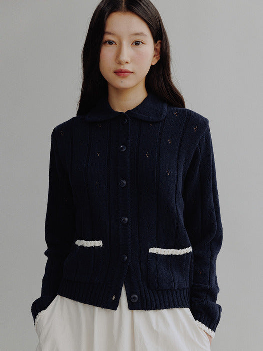 Mango Maniplease Cory Punching Cardigan Navy