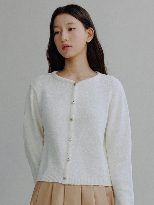 Mango Maniplease Erin Boucle Cardigan Ivory
