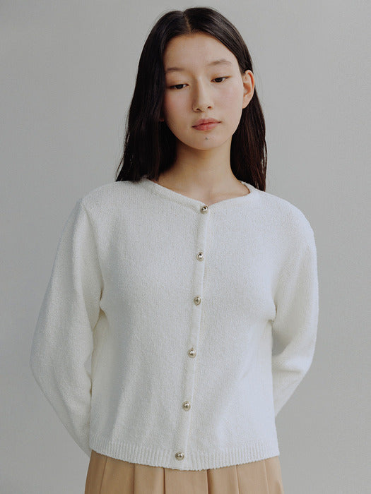 Mango Maniplease Erin Boucle Cardigan Ivory