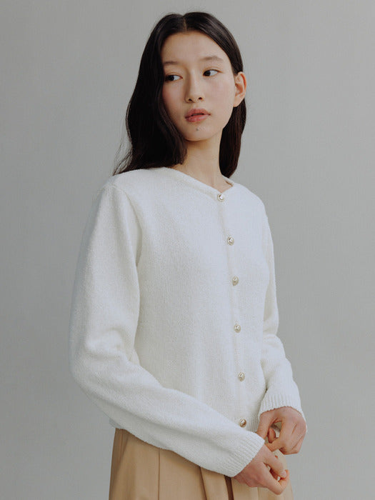 Mango Maniplease Erin Boucle Cardigan Ivory