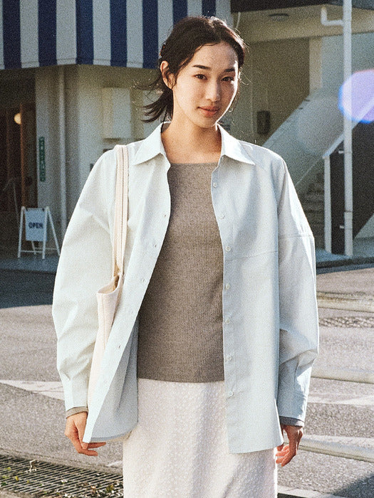 Mango Maniplease Felin Cotton Shirt Mist Blue
