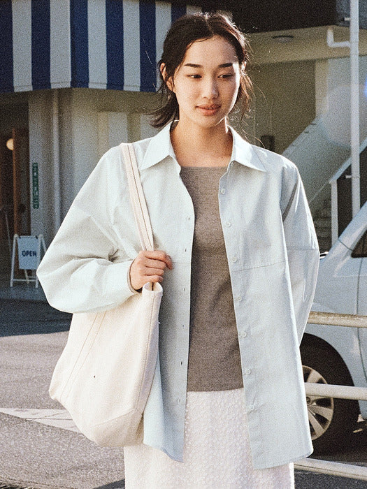 Mango Maniplease Felin Cotton Shirt Mist Blue
