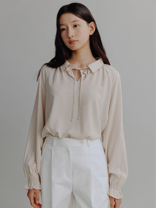 Mango Maniplease Momo Shirring Blouse Peach Beige