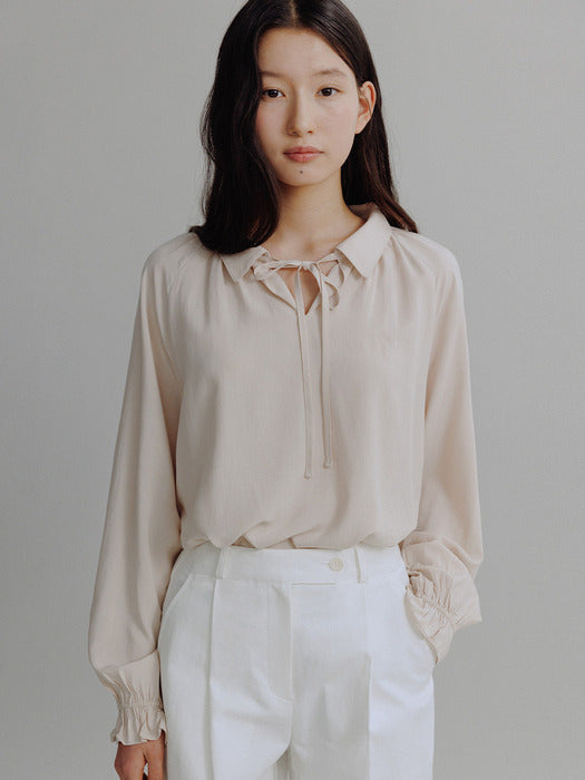 Mango Maniplease Momo Shirring Blouse Peach Beige
