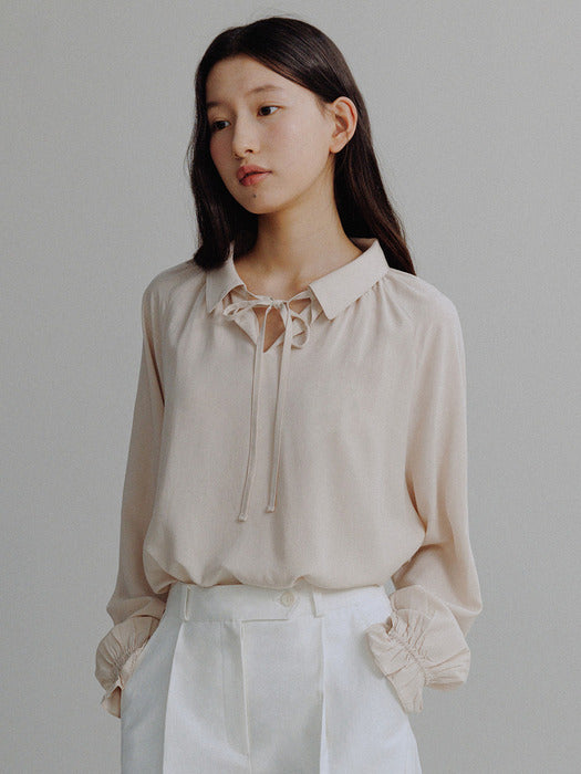 Mango Maniplease Momo Shirring Blouse Peach Beige