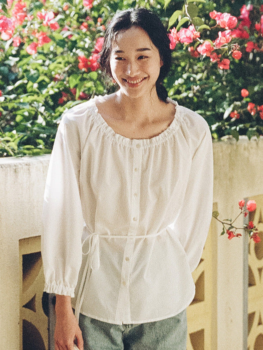 Mango Maniplease Talia Shirring Blouse White