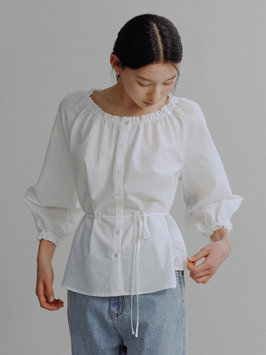 Mango Maniplease Talia Shirring Blouse White
