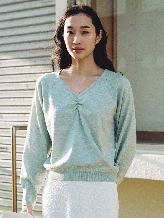 Mango Maniplease Mary V Neck Knit Mint