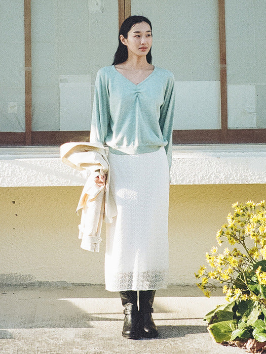 Mango Maniplease Mary V Neck Knit Mint