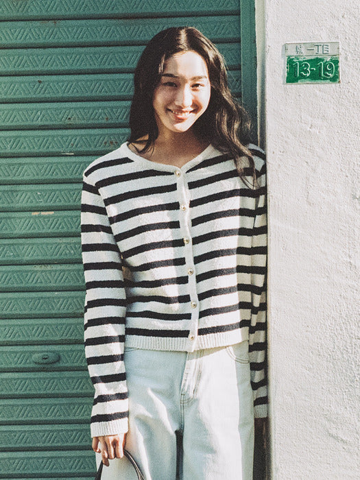 Mango Maniplease Erin Boucle Cardigan Stripe