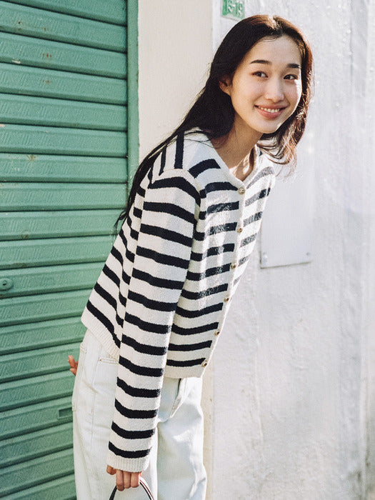 Mango Maniplease Erin Boucle Cardigan Stripe