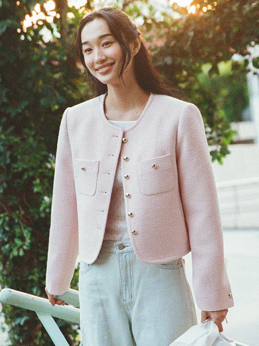 Mango Maniplease Moi Tweed Jacket Pink