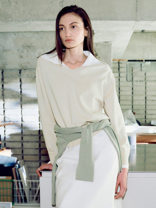 Loeuvre Contrast Collar Knit Top