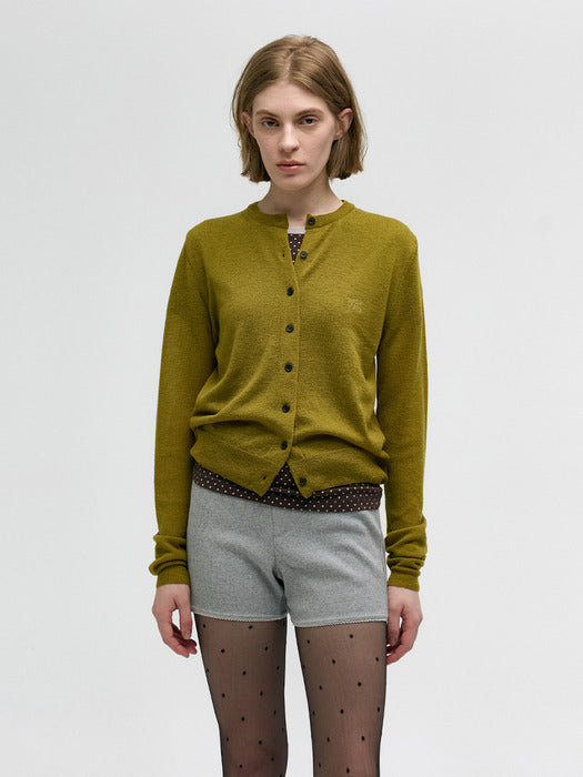 CREW NECK CARDIGAN_olive