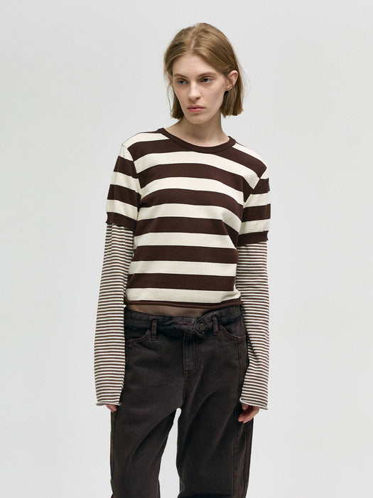 Margesherwood Stripe Layered Knit Top brown/ivory