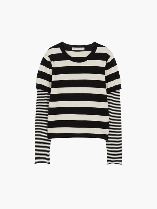 Margesherwood Stripe Layered Knit Top black/ivory