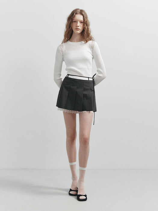 Raive Lace Layered Pleats Skirt in D/Khaki