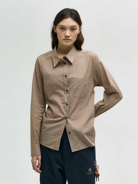 CHECK LAYERED TIE SHIRT_brown