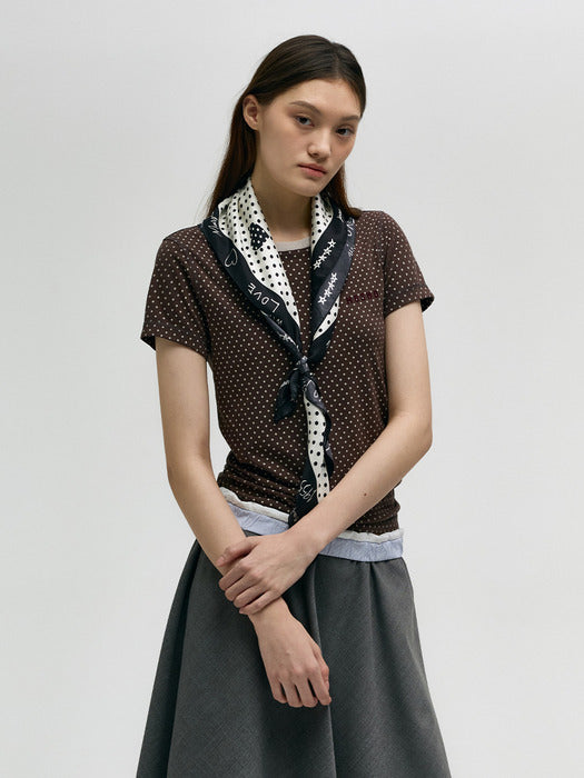 MESH DOT PRINT T-SHIRT_brown