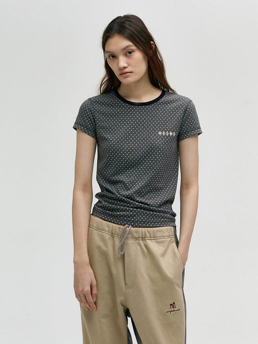 MESH DOT PRINT T-SHIRT_grey