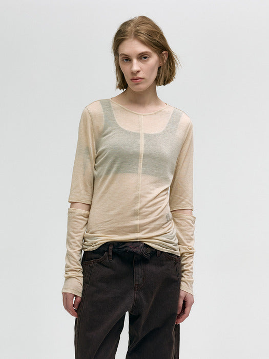LAYERED LONG SLEEVE T-SHIRT_light beige