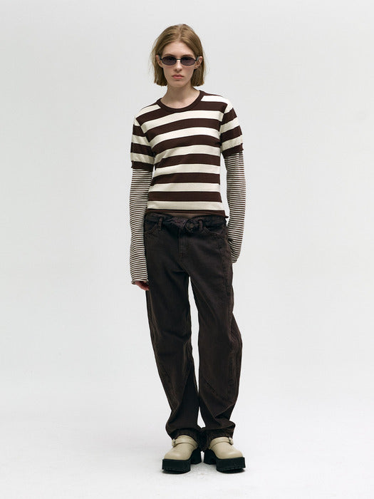 Margesherwood Fold-Over Curved Jeans burgundy