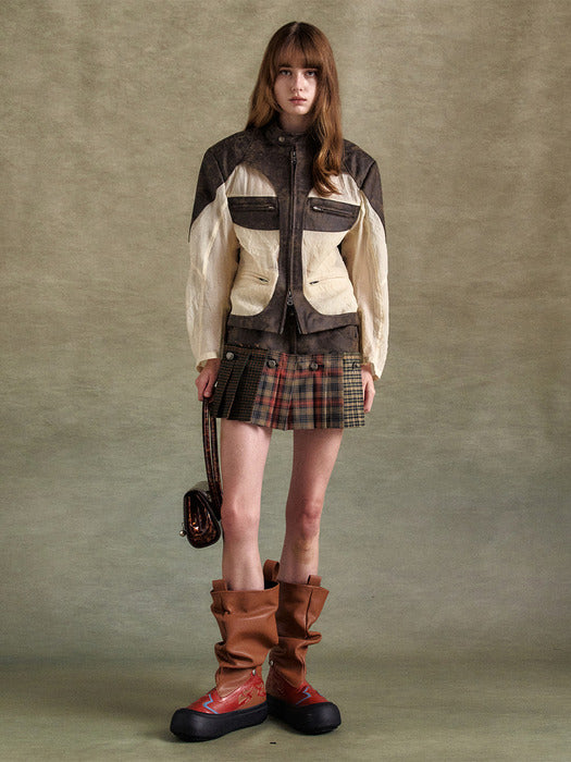 [andersson bell] UNISEX FAUX-LEATHER & SHEER RIDER JACKET awa705u(BROWN)