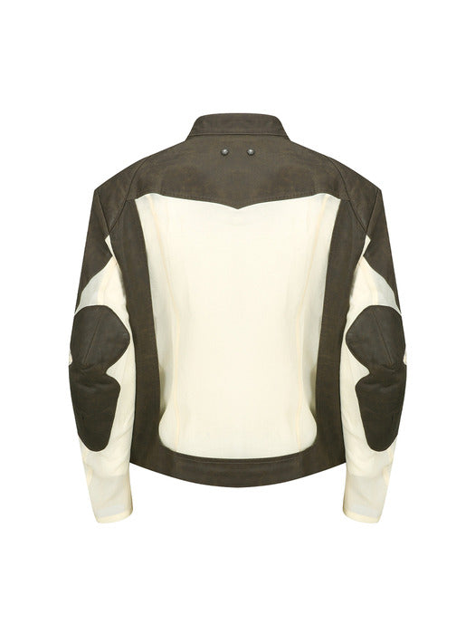 [andersson bell] UNISEX FAUX-LEATHER & SHEER RIDER JACKET awa705u(BROWN)