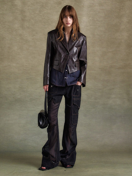 [andersson bell] HYBRID FAUX-LEATHER BLAZER awa683w(BROWN)