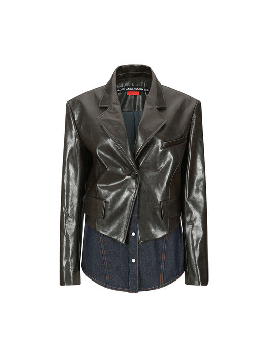 [andersson bell] HYBRID FAUX-LEATHER BLAZER awa683w(BROWN)