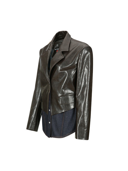 [andersson bell] HYBRID FAUX-LEATHER BLAZER awa683w(BROWN)