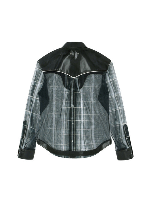 [andersson bell] PATENT LEATHER COMBO SHEER WESTERN SHIRTS atb1302w(BLACK)