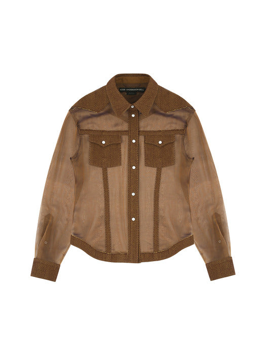 [andersson bell] HERRINGBONE CUT-OUT SILK CHIFFON SHIRTS atb1304w(BROWN)