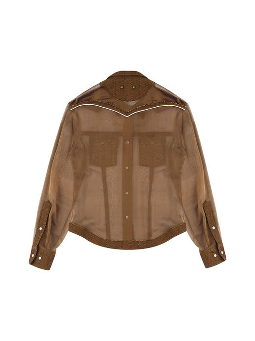 [andersson bell] HERRINGBONE CUT-OUT SILK CHIFFON SHIRTS atb1304w(BROWN)