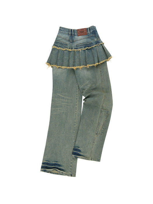 [andersson bell] PATCHWORK DENIM PLEATS SKIRT JEANS apa799w(WASHED BLUE)
