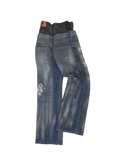 [andersson bell] DUSTY SPRAY DOUBLE WAIST JEANS apa831w(BLUE BLACK)