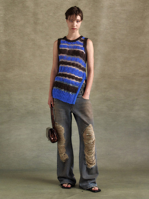 [andersson bell] VINTAGE SPRAY DOUBLE WAIST JEANS apa832u(DUSTY BLUE)