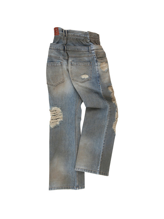 [andersson bell] VINTAGE SPRAY DOUBLE WAIST JEANS apa832u(DUSTY BLUE)