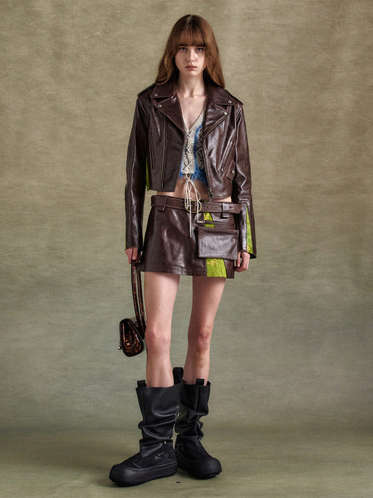 [andersson bell] PANELED CROP RIDER JACKET awa620w(BROWN)