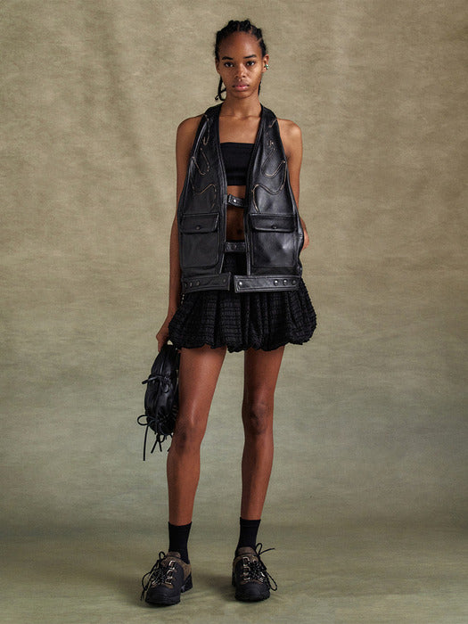 [andersson bell] UNISEX RAW EDGE PATCHWORK LEATHER VEST awa687u(BLACK)