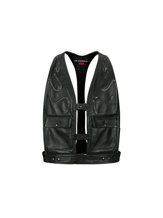 [andersson bell] UNISEX RAW EDGE PATCHWORK LEATHER VEST awa687u(BLACK)