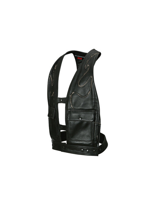 [andersson bell] UNISEX RAW EDGE PATCHWORK LEATHER VEST awa687u(BLACK)