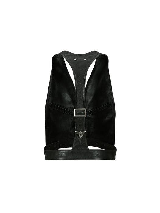 [andersson bell] UNISEX RAW EDGE PATCHWORK LEATHER VEST awa687u(BLACK)
