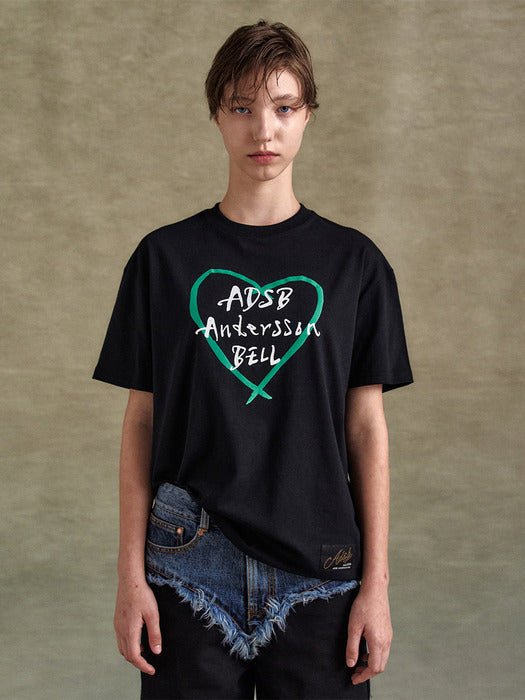 [andersson bell] UNISEX HEART KELLY LOGO T-SHIRTS atb1290u(BLACK)