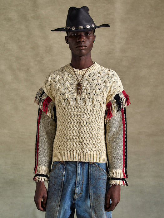 [andersson bell] UNISEX TASSEL SLEEVE OVERSIZED KNIT SWEATER atb1258u(ECRU)